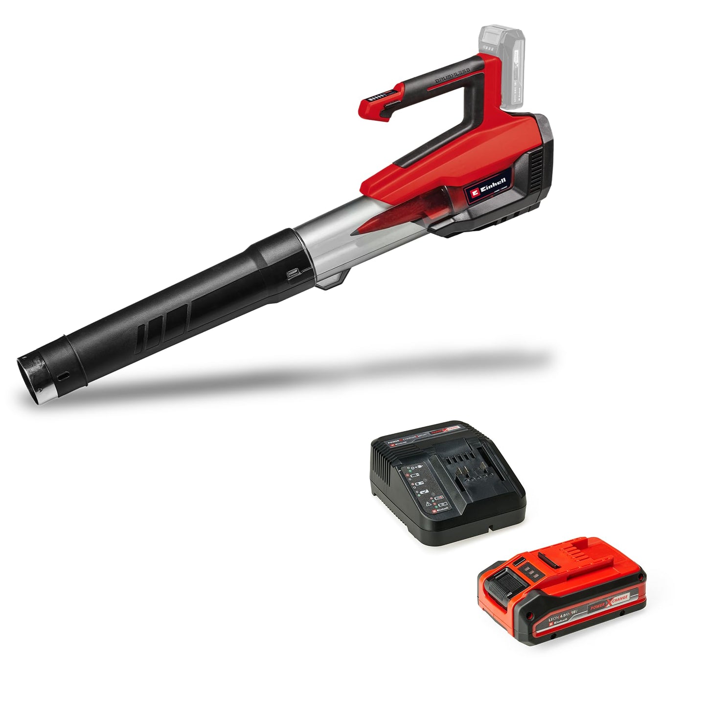 Einhell Akku-Laubbläser GP-LB 18/200 Li E Power X-Change (18 V, Brushless, Drehzahlregulierung, Axialgebläse-Technologie, inkl. 5, 2 Ah Akku und