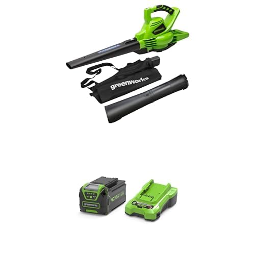 40V Akku-Laubsauger/Laubbläser Greenworks mit bürstenlosem Motor GD40BV, 280 km/h, 9,63 m³/min, 45L Fangsack, 3 Jahre Garantie & 2A Universal