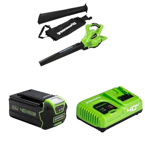 Greenworks 40V Akku Laubsauger/Laubbläser mit bürstenlosem Motor, 280 km/h, 9,63 m³/min, 45L Fangsack, Zwei 4Ah Akkus & Ladegerät, 3 Jahre Garantie