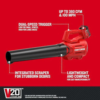 CRAFTSMAN V20 Akku-Axial-Laubbläser-Set mit 4,0 Ah Akku und Ladegerät (CMCBL700M1)