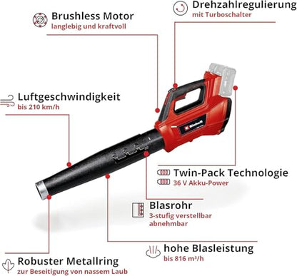 Einhell Professional Akku-Laubbläser GP-LB 36/210 Li E-Solo Power X-Change (Lithium-Ionen, 816m³/h Blasleistung, Turboschalter, 3-stufiges +