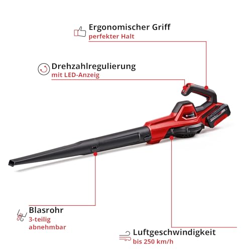 Einhell Akku-Universalbläser GE-UB 18/250 Li E (1x4,0Ah) Power X-Change (18 V, 250 km/h Luftgeschwindigkeit, 3-tlg. Rohr, Drehzahl mit LED-Anzeige