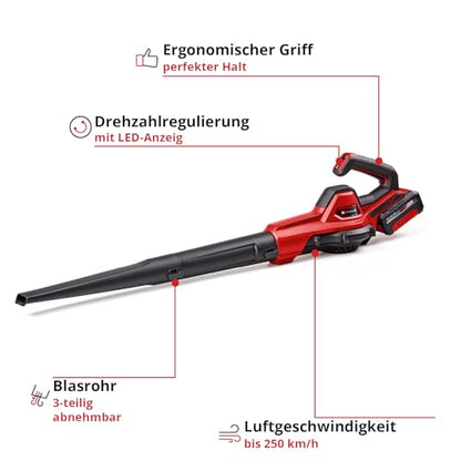 Einhell Akku-Universalbläser GE-UB 18/250 Li E (1x4,0Ah) Power X-Change (18 V, 250 km/h Luftgeschwindigkeit, 3-tlg. Rohr, Drehzahl mit LED-Anzeige
