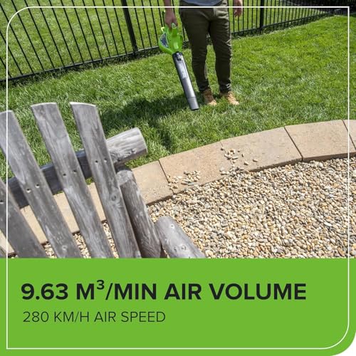 40V Akku-Laubsauger/Laubbläser Greenworks mit bürstenlosem Motor GD40BV, 280 km/h, 9,63 m³/min, 45L Fangsack, 3 Jahre Garantie & 2A Universal