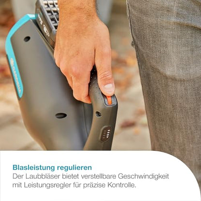 Gardena Akku-Laubbläser PowerJet 18V P4A Ready-to-Use Set: Laubreinigung, Verstellbare Geschwindigkeit, Hohe Luftmenge, Leichtgewicht, Kabellos