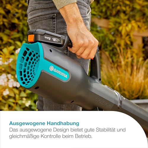 Gardena Akku-Laubbläser PowerJet 18V P4A Ready-to-Use Set: Laubreinigung, Verstellbare Geschwindigkeit, Hohe Luftmenge, Leichtgewicht, Kabellos