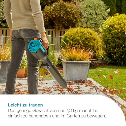 Gardena Akku-Laubbläser PowerJet 18V P4A Ready-to-Use Set: Laubreinigung, Verstellbare Geschwindigkeit, Hohe Luftmenge, Leichtgewicht, Kabellos
