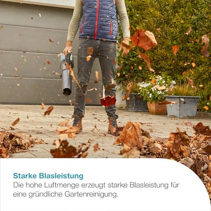 Gardena Akku-Laubbläser PowerJet 18V P4A Ready-to-Use Set: Laubreinigung, Verstellbare Geschwindigkeit, Hohe Luftmenge, Leichtgewicht, Kabellos