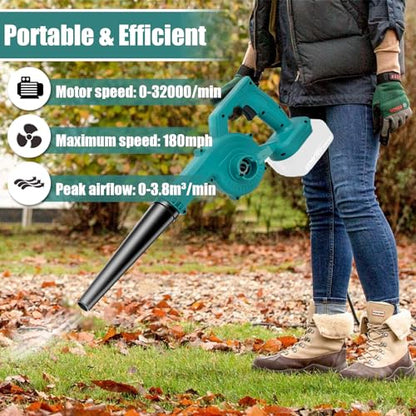 Akku Laubbläser 18V, Tragbarer Kabelloser Laubbläser mit 2X 3000mAh Akku, 32000 U/min, 180 km/h Max-Luftgeschwindigkeit, Gartenbläser für Laub
