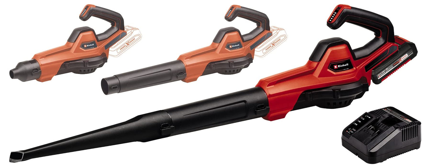 Einhell Akku-Universalbläser GE-UB 18/250 Li E (1x4,0Ah) Power X-Change (18 V, 250 km/h Luftgeschwindigkeit, 3-tlg. Rohr, Drehzahl mit LED-Anzeige